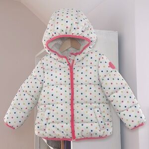 GAP Girls Fleece Lined Multicolored Polka Dot Hooded Puffer Jacket
